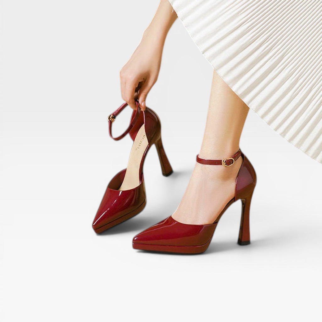Women's Patent Leather Heels – Pointed Toe Ankle Strap Pumps for Special Occasions
