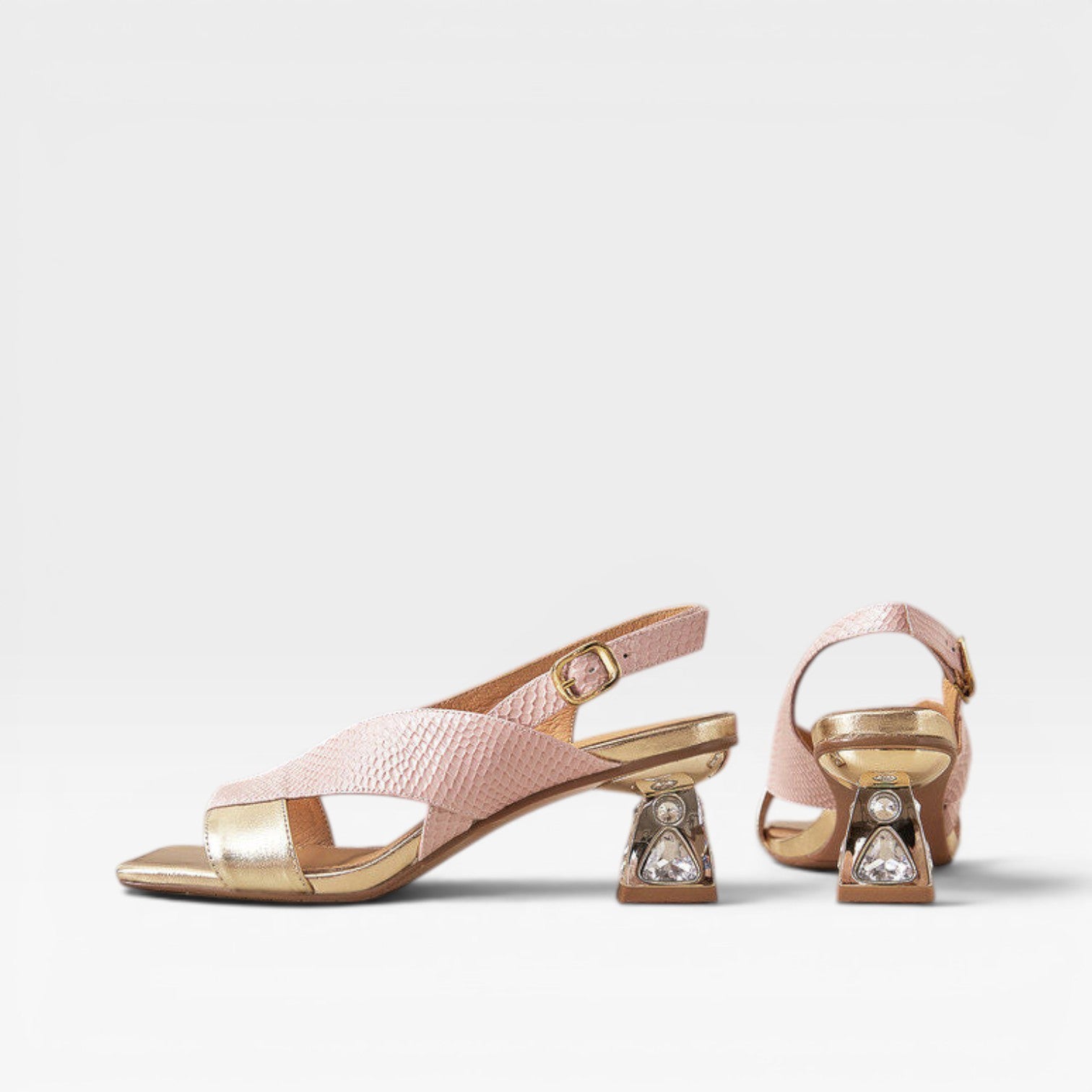 Women's Genuine Leather Sandals – Sculpted Crystal Heel Slingback Pumps for Special Occasions