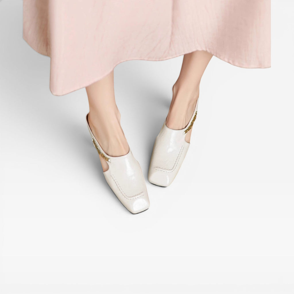 Women's Leather Mules – Elegant Square Toe Slip On Shoes for Everyday Wear
