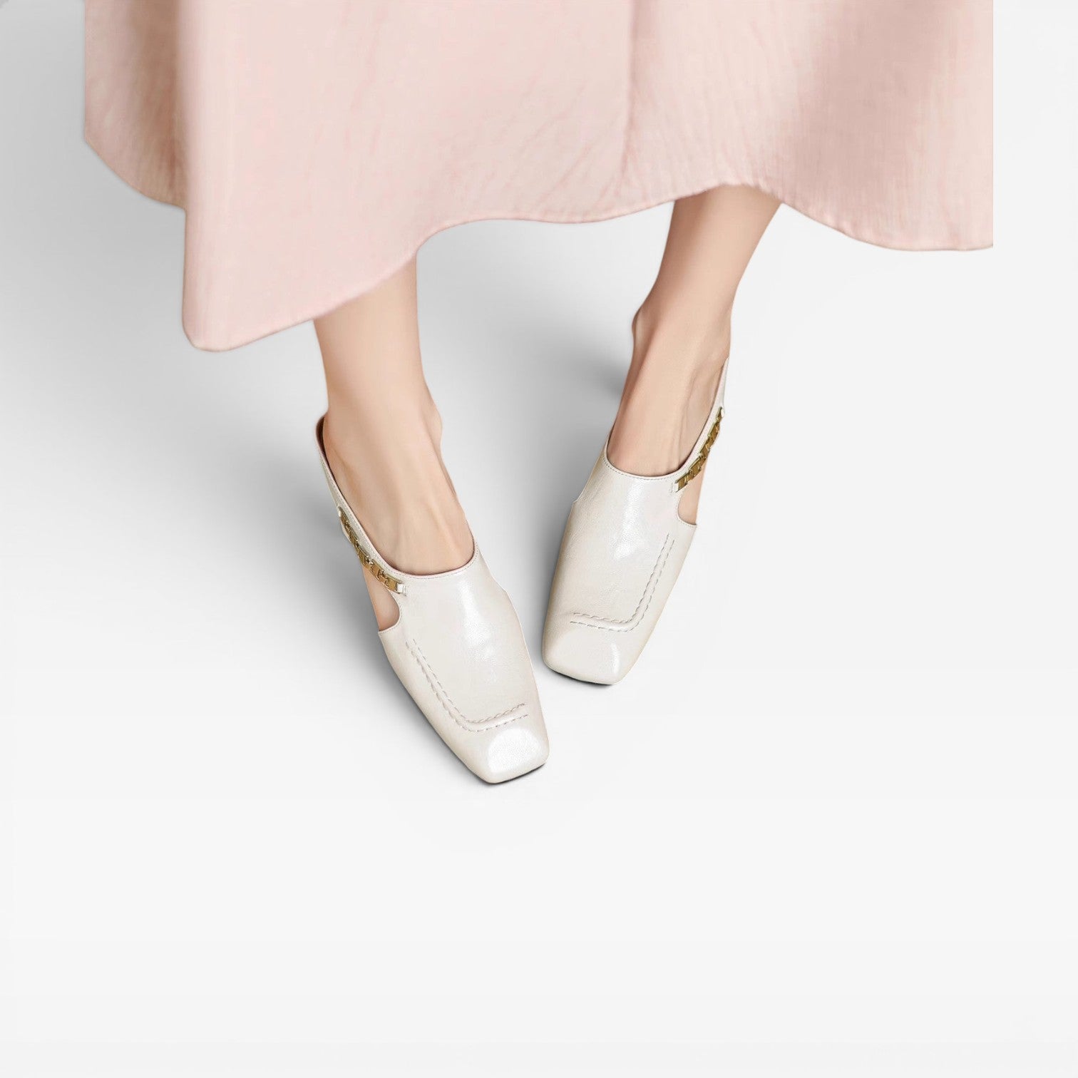 Women's Leather Mules – Elegant Square Toe Slip On Shoes for Everyday Wear