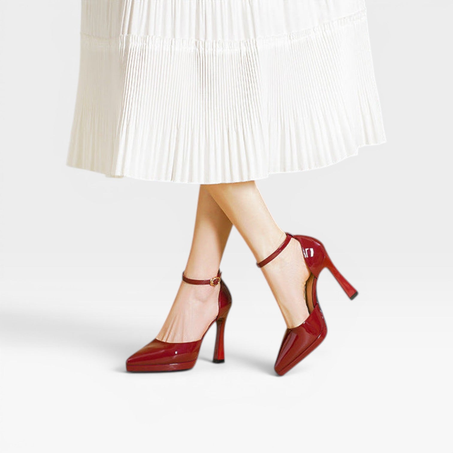 Women's Patent Leather Heels – Pointed Toe Ankle Strap Pumps for Special Occasions