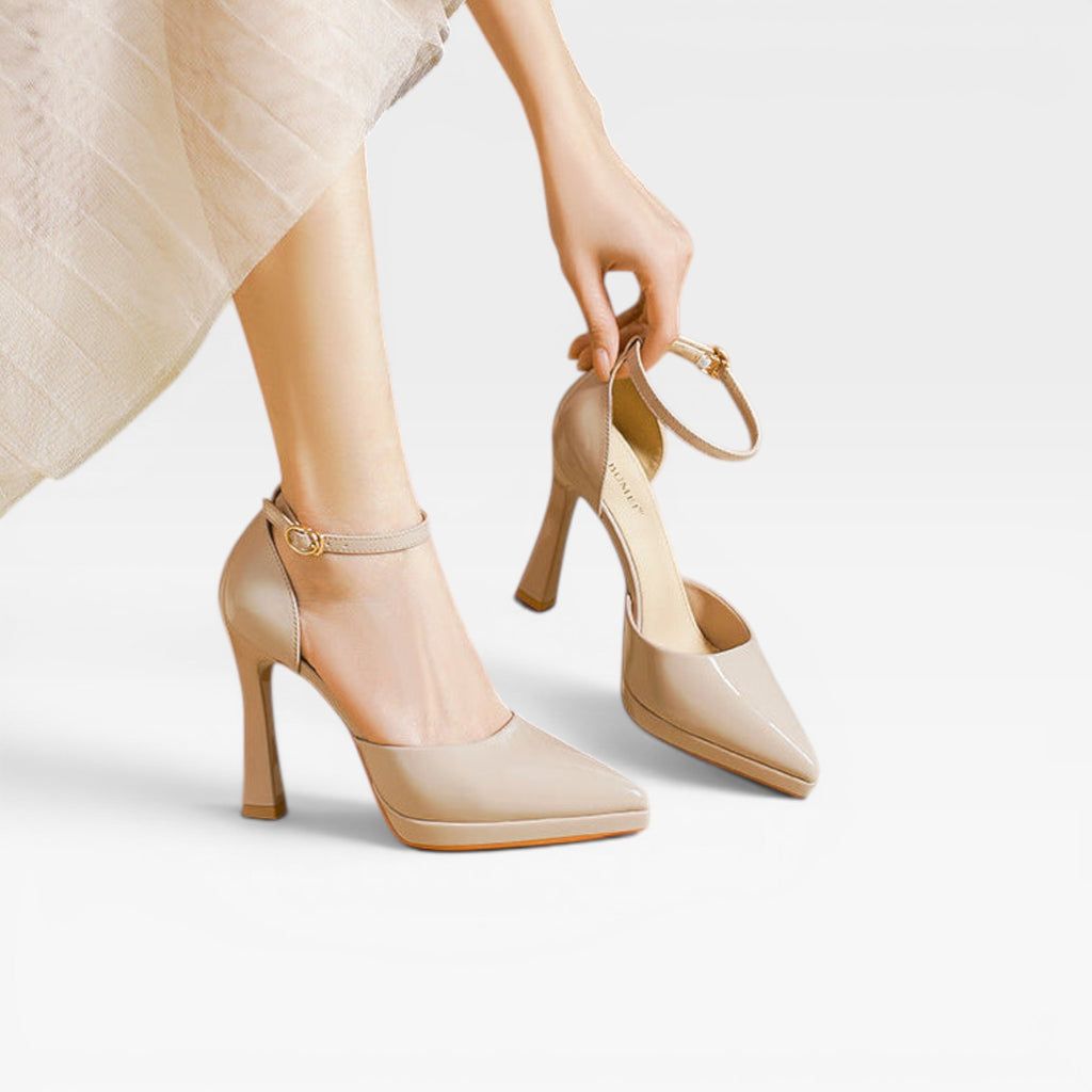 Women's Patent Leather Heels – Pointed Toe Ankle Strap Pumps for Special Occasions