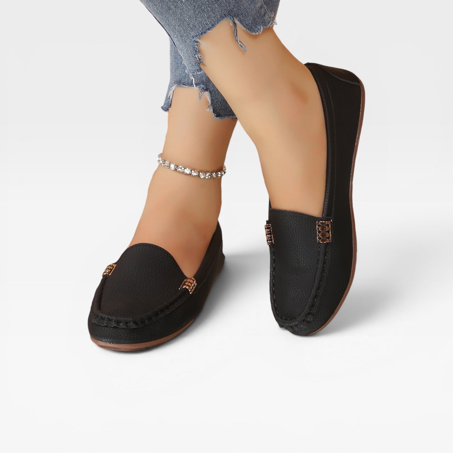 Women's Leather Bit Loafers – Classic Gold Buckle Slip On Preppy Shoes