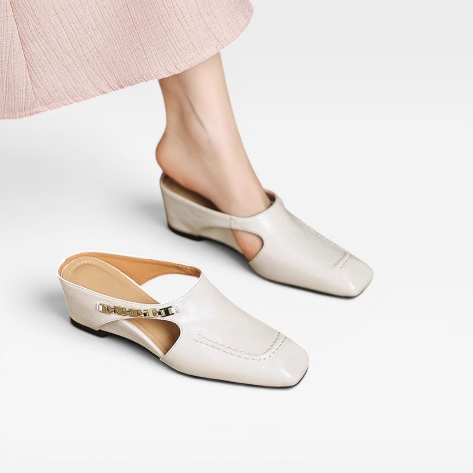 Women's Leather Mules – Elegant Square Toe Slip On Shoes for Everyday Wear