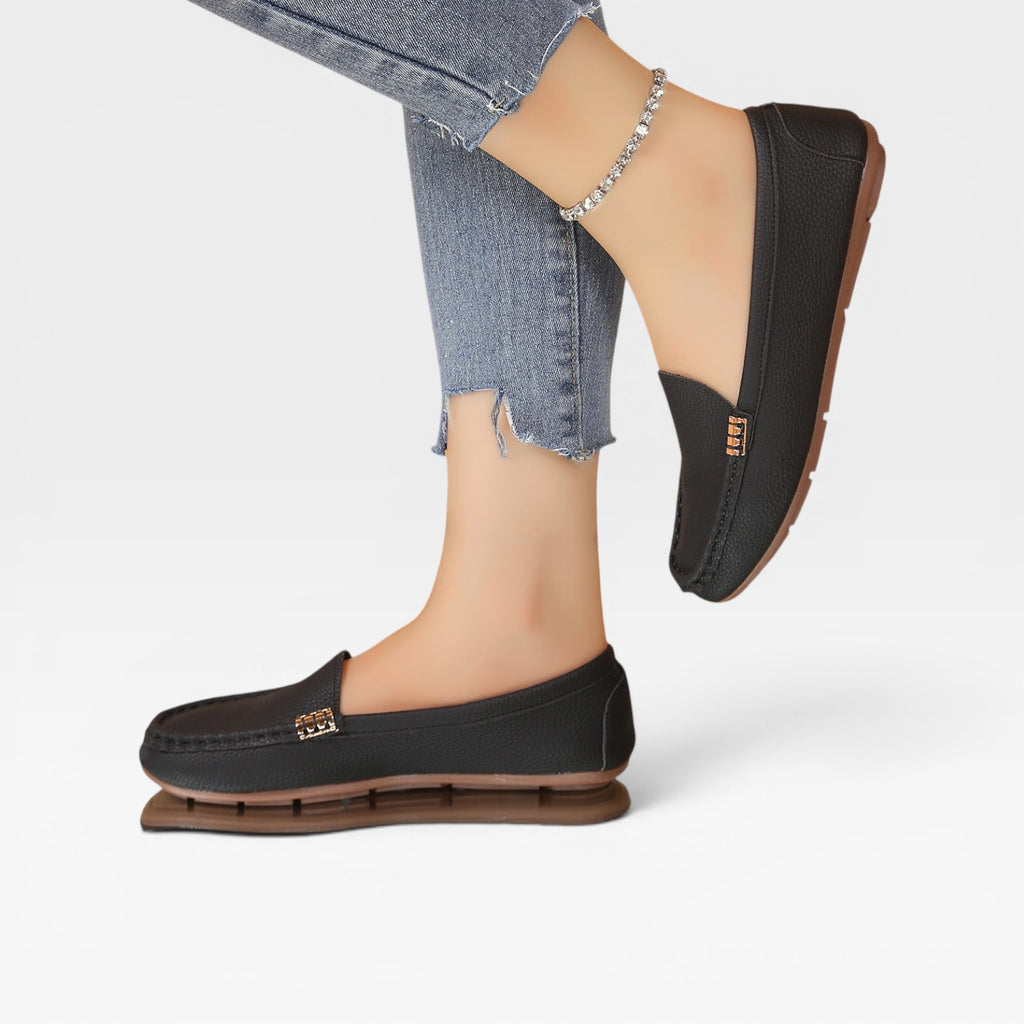 Women's Leather Bit Loafers – Classic Gold Buckle Slip On Preppy Shoes