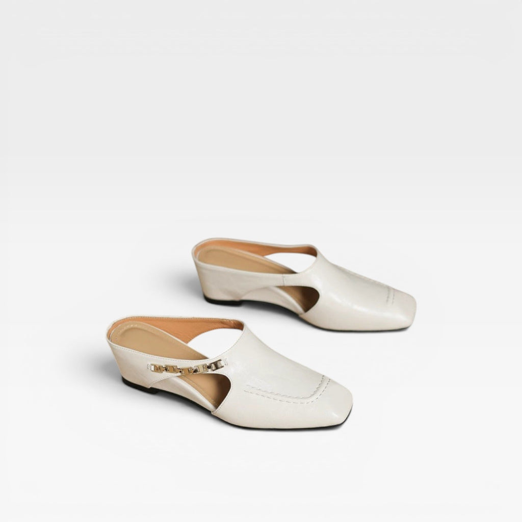 Women's Leather Mules – Elegant Square Toe Slip On Shoes for Everyday Wear