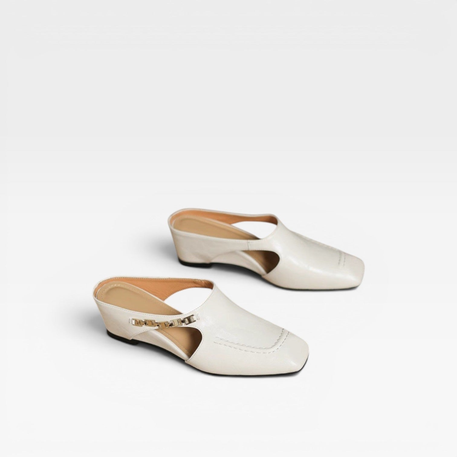 Women's Leather Mules – Elegant Square Toe Slip On Shoes for Everyday Wear