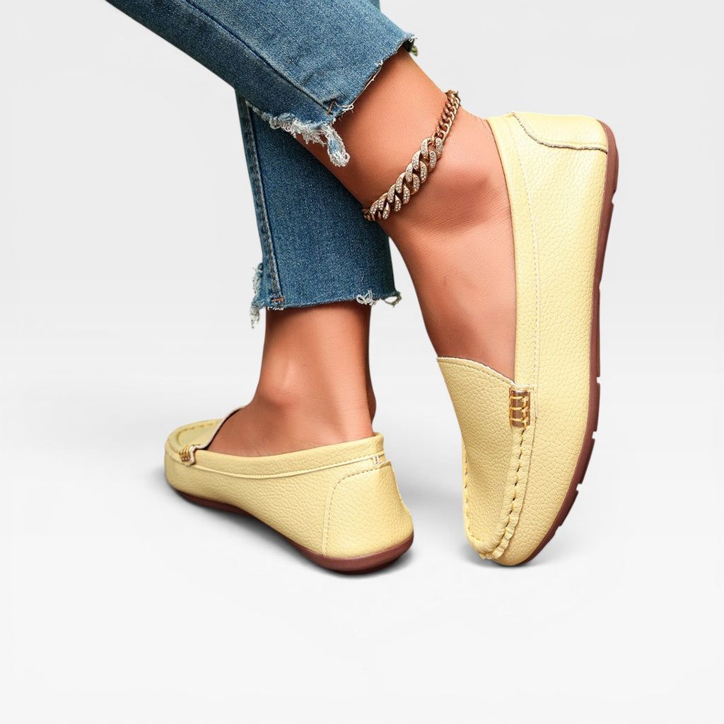 Women's Leather Bit Loafers – Classic Gold Buckle Slip On Preppy Shoes