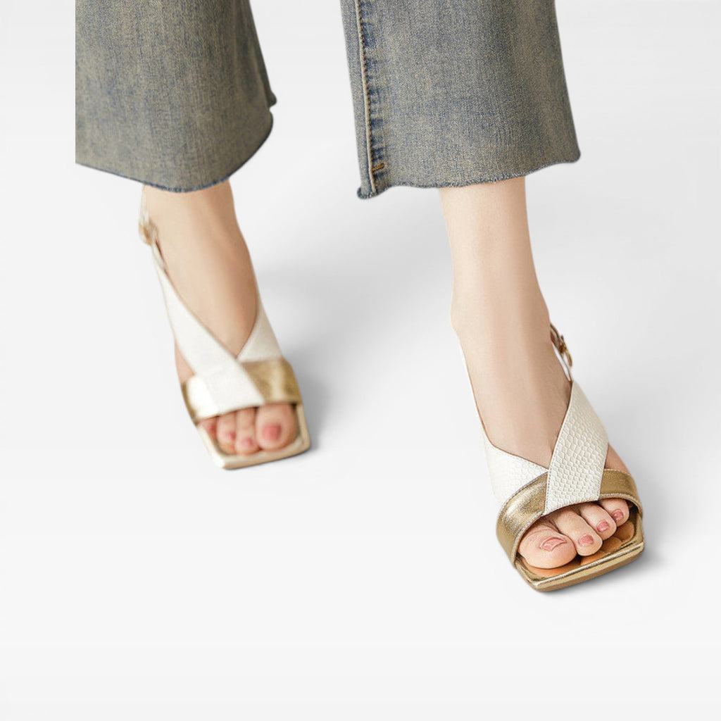 Women's Genuine Leather Sandals – Sculpted Crystal Heel Slingback Pumps for Special Occasions