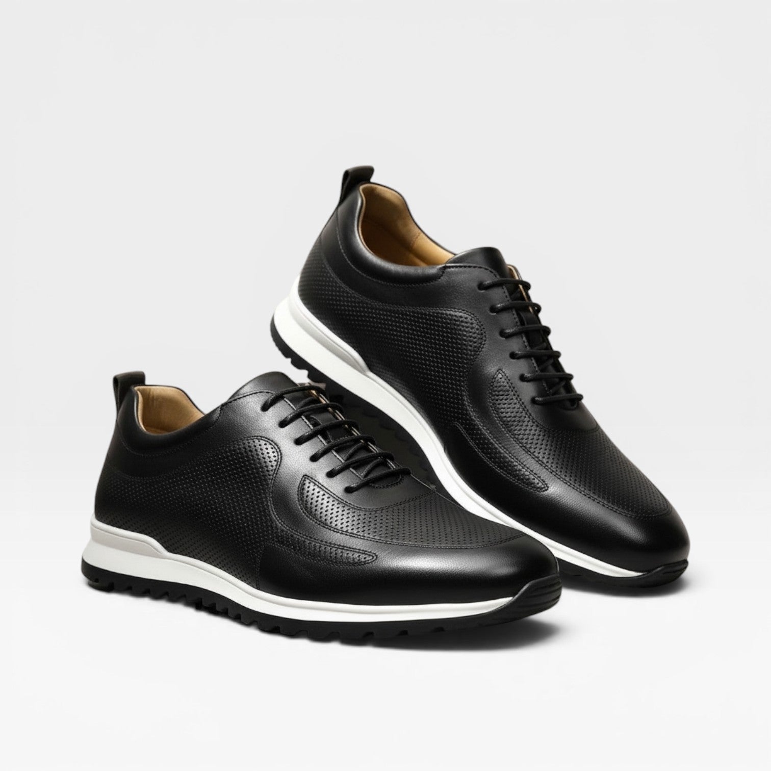 Men's Genuine Leather Trainers – Classic Lace Up Smart Casual Sneakers