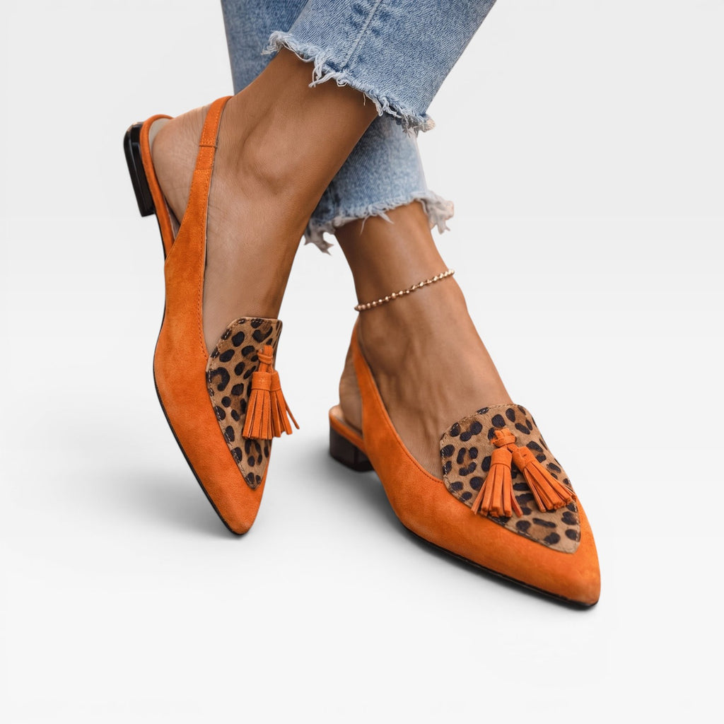 Women's Color Block Slingback Flats – Suede Tassel Pointed Toe Shoes