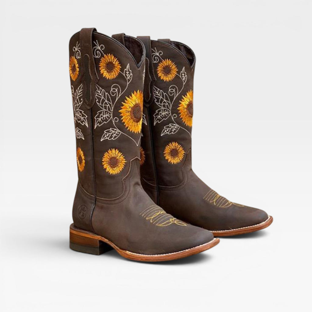 Women's Boho Cowboy Boots – Sunflower Embroidered Tall Western Boots