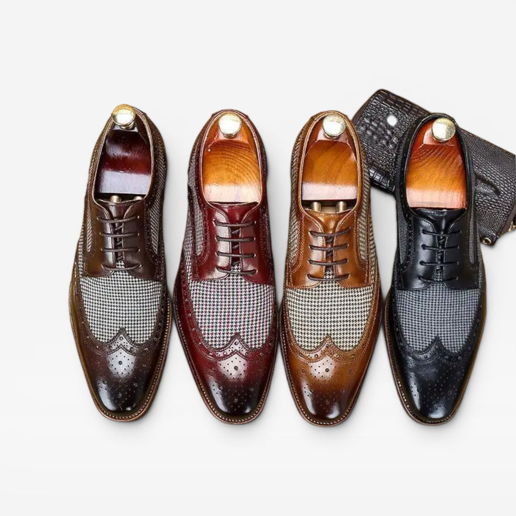 Chaussures Oxford brogues à bout golf pour hommes – Chaussures habillées classiques en cuir à lacets