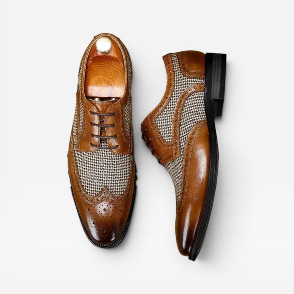 Chaussures Oxford brogues à bout golf pour hommes – Chaussures habillées classiques en cuir à lacets