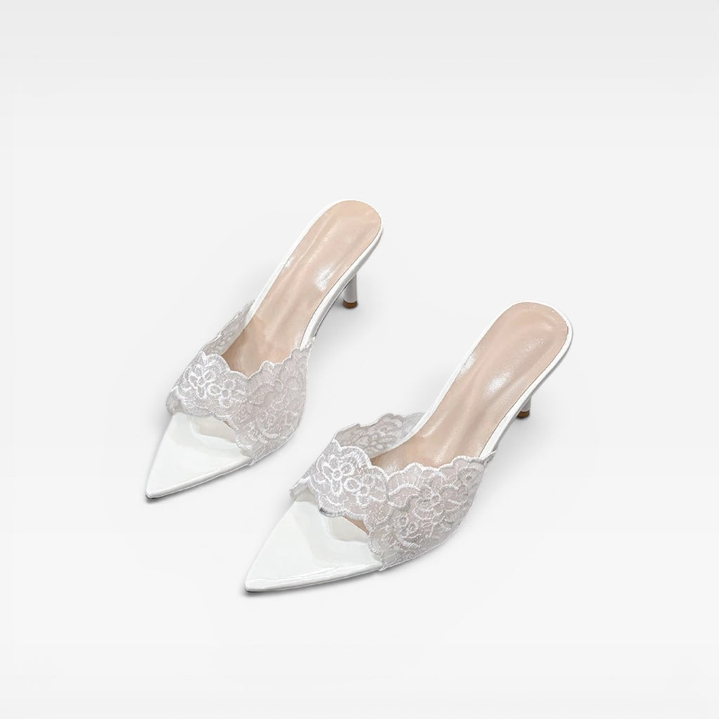 Women's Lace Mule Heels – Elegant Pointed Toe Stiletto for Day and Evening Occasions