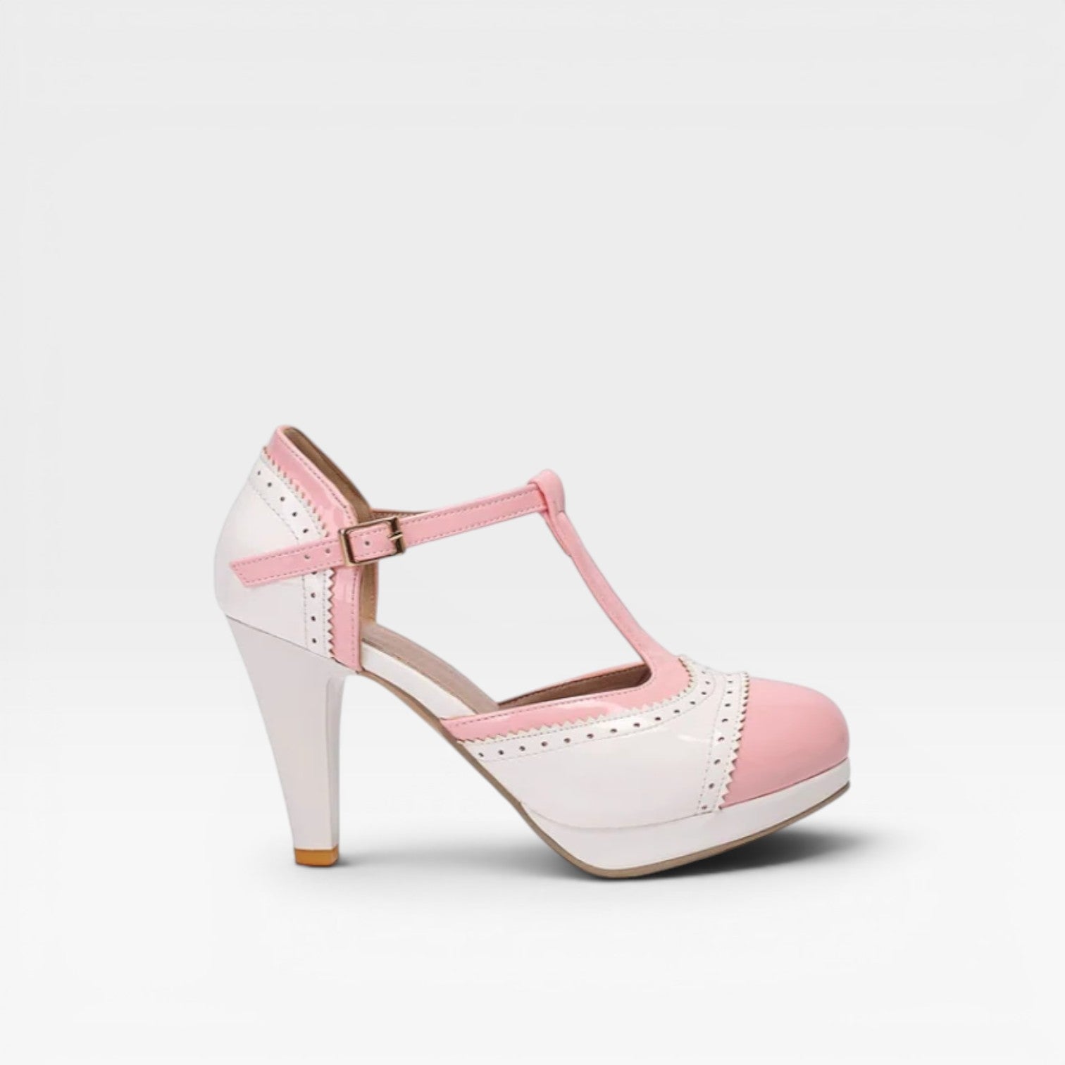 Women's Vintage Mary Jane Pumps – Elegant T Strap Two Tone Brogue Heels for Party and Special Occasions