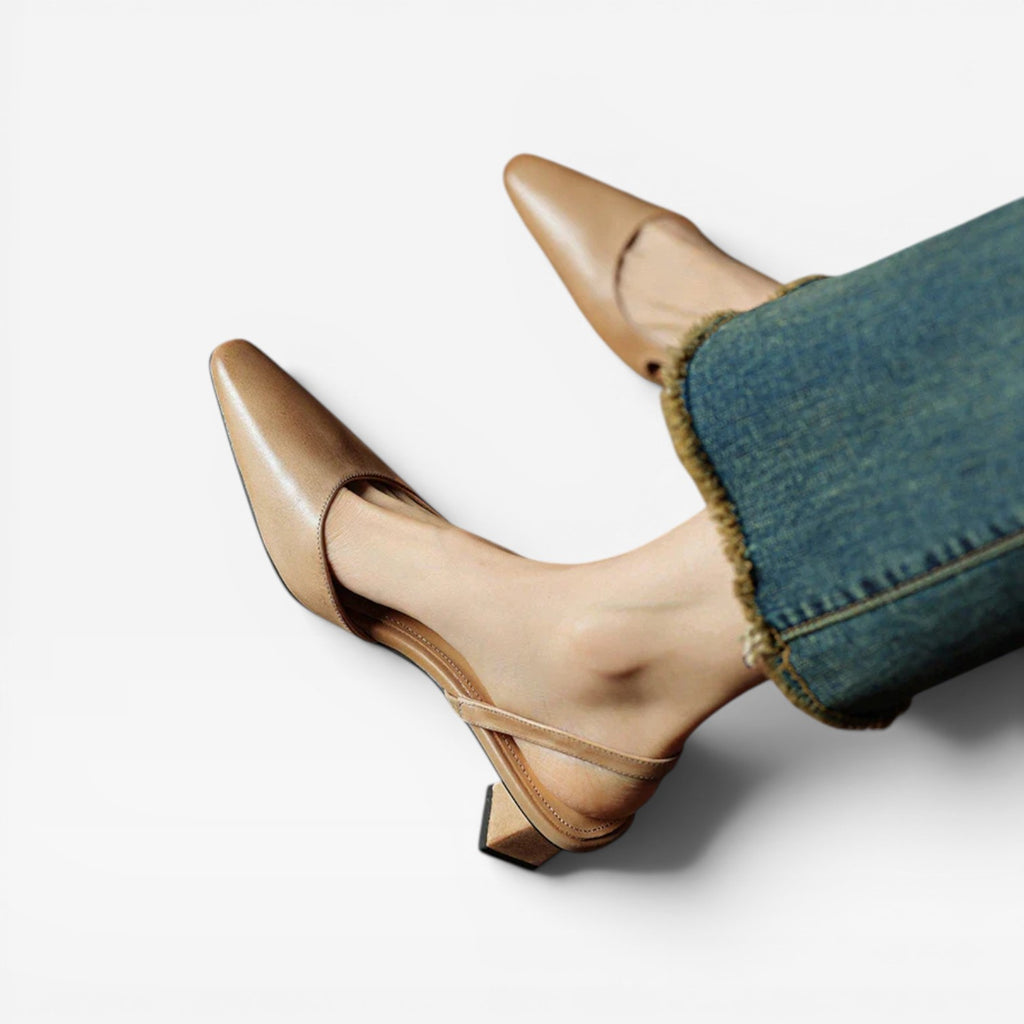 Escarpins à talons kitten en cuir véritable pour femmes – Escarpins élégants à bout pointu et talon bas pour occasions spéciales
