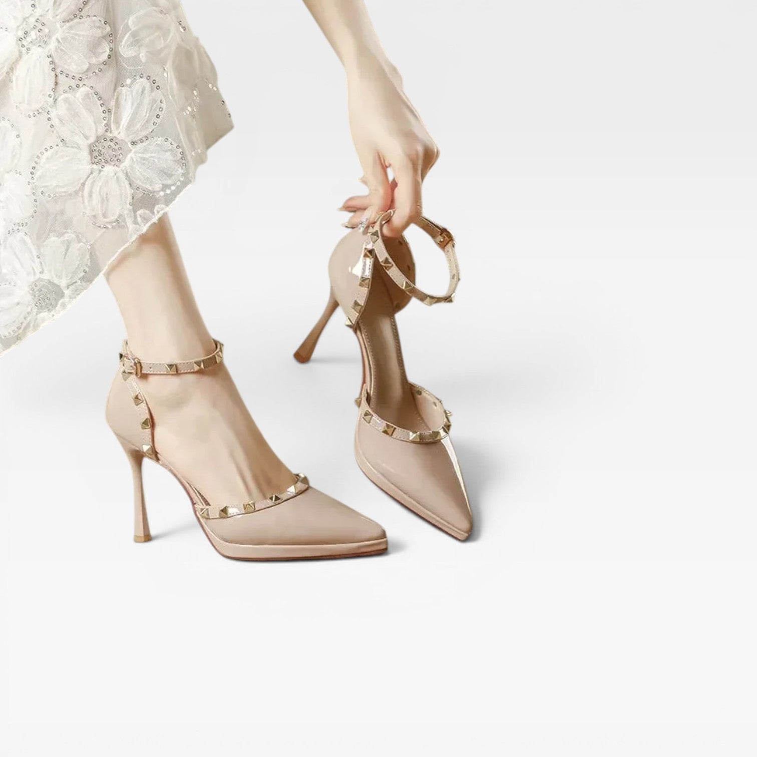 Women's Studded Strap Heels – Elegant Pointed Toe Stiletto Pumps for Special Occasions