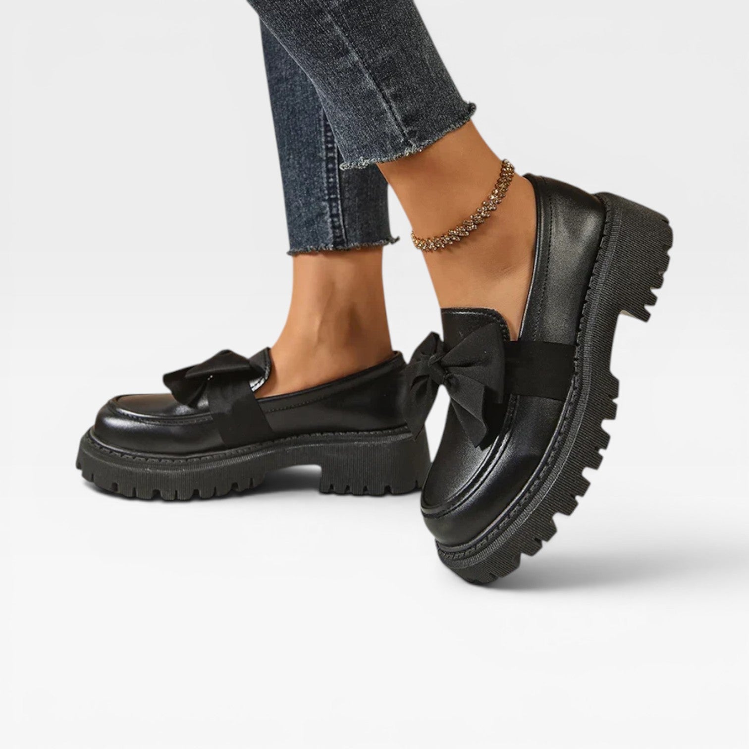 Women's Chunky Platform Loafers – Bow Detail Slip On Shoes