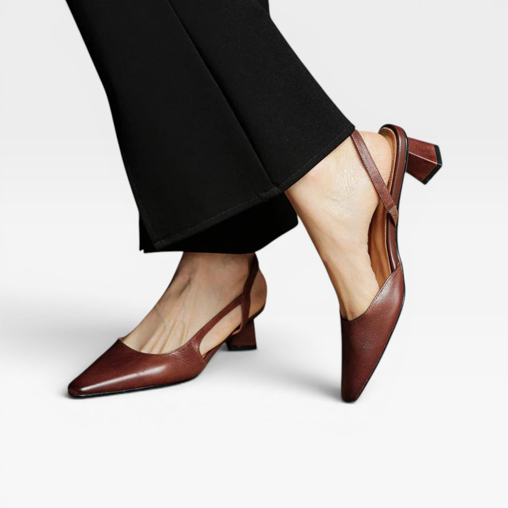 Escarpins à talons kitten en cuir véritable pour femmes – Escarpins élégants à bout pointu et talon bas pour occasions spéciales