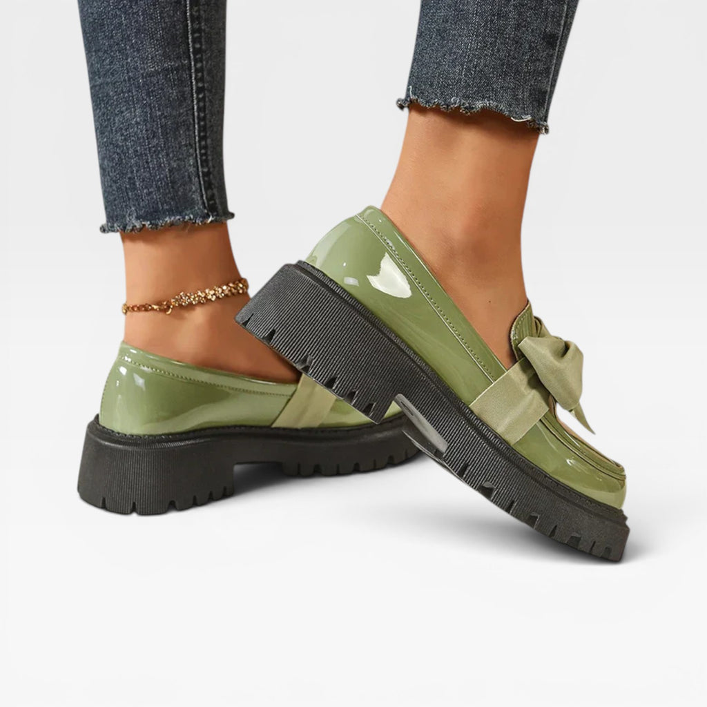 Women's Chunky Platform Loafers – Bow Detail Slip On Shoes