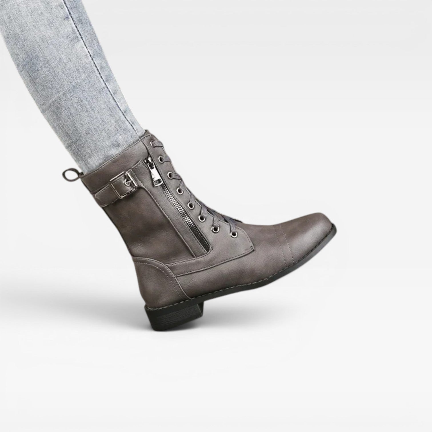 Bottes à lacets en cuir pour femmes – Chaussures élégantes mi-mollet avec détail boucle