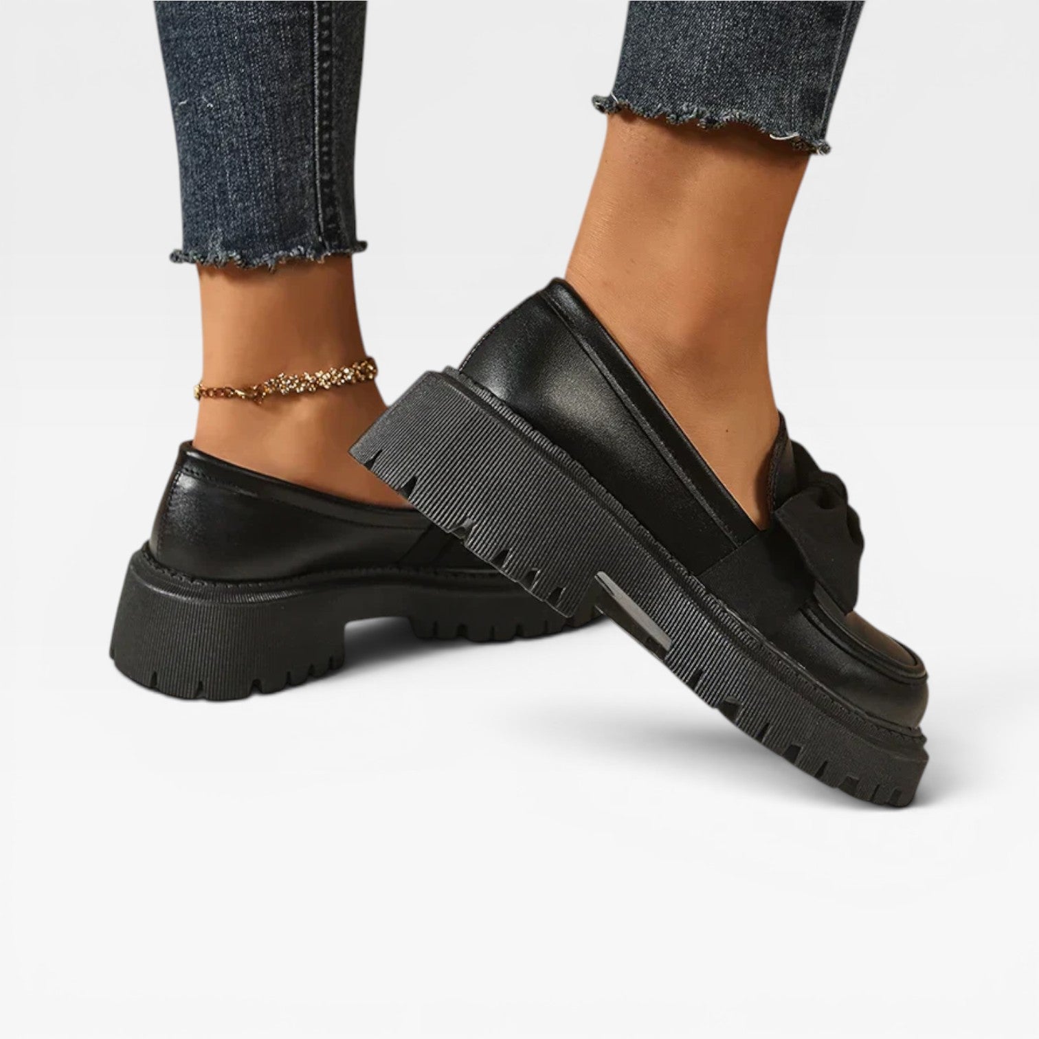 Women's Chunky Platform Loafers – Bow Detail Slip On Shoes