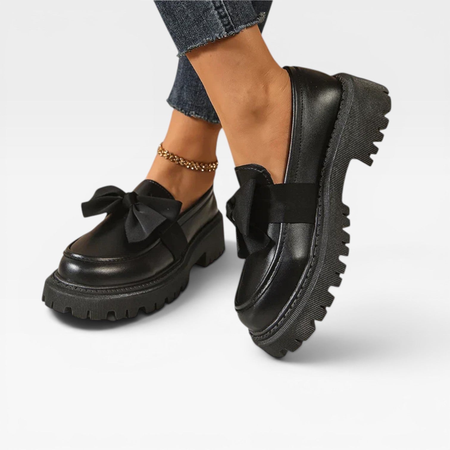 Women's Chunky Platform Loafers – Bow Detail Slip On Shoes