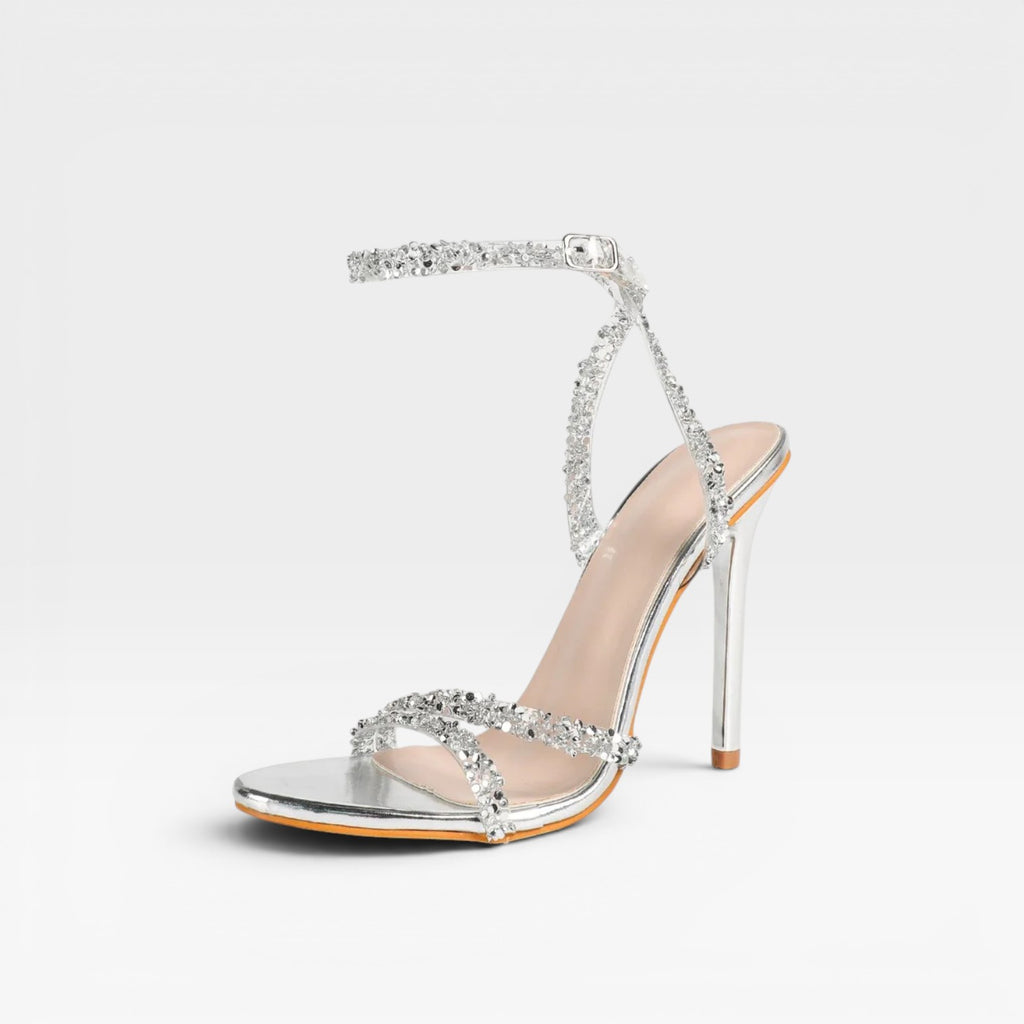 Women's Diamante Strap Heels – Elegant Open Toe Stiletto Sandals for Special Occasions