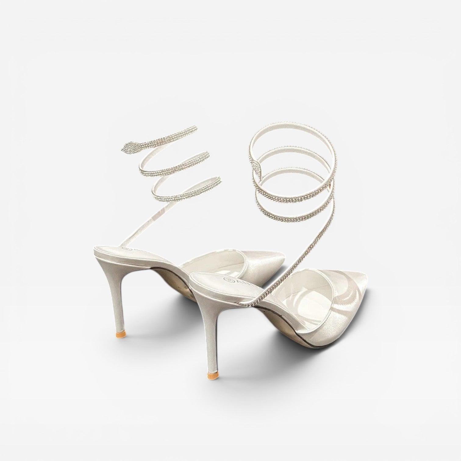 Women's Crystal Ankle Wrap Heels – Elegant Pointed Toe Satin Bridal Stiletto Pumps for Special Occasions