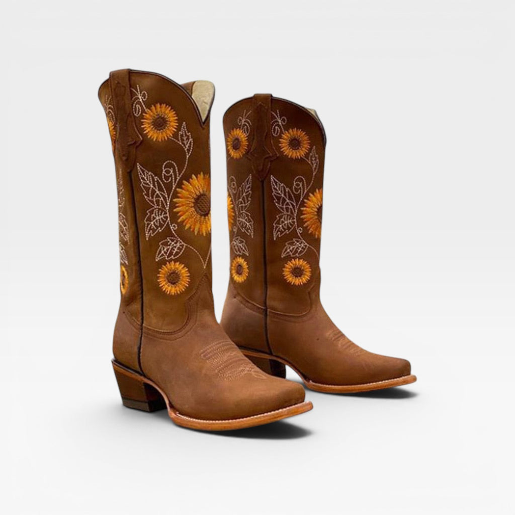 Women's Boho Cowboy Boots – Sunflower Embroidered Tall Western Boots