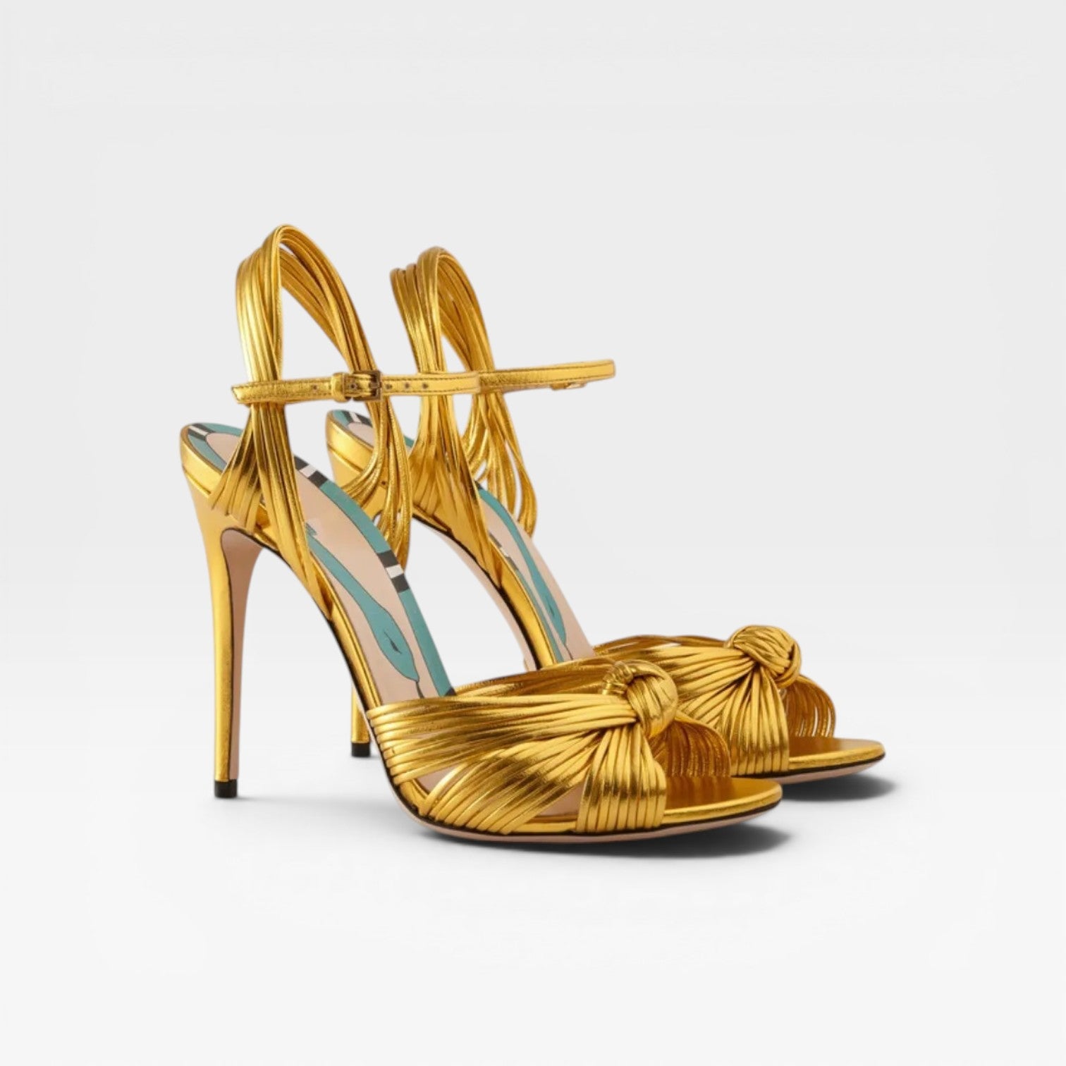Women's Multi Strap Stiletto Sandals – Elegant Knotted Round Toe Heels for Special Occasions