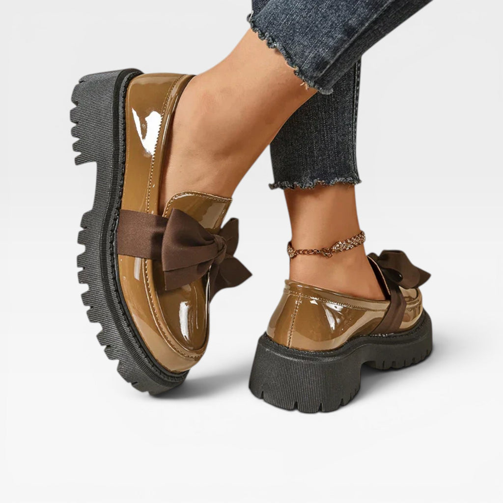 Women's Chunky Platform Loafers – Bow Detail Slip On Shoes