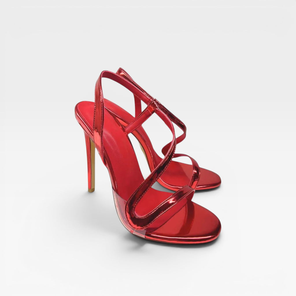 Women's Metallic Strappy Heels – Elegant Slim Stiletto Sandals for Special Occasions
