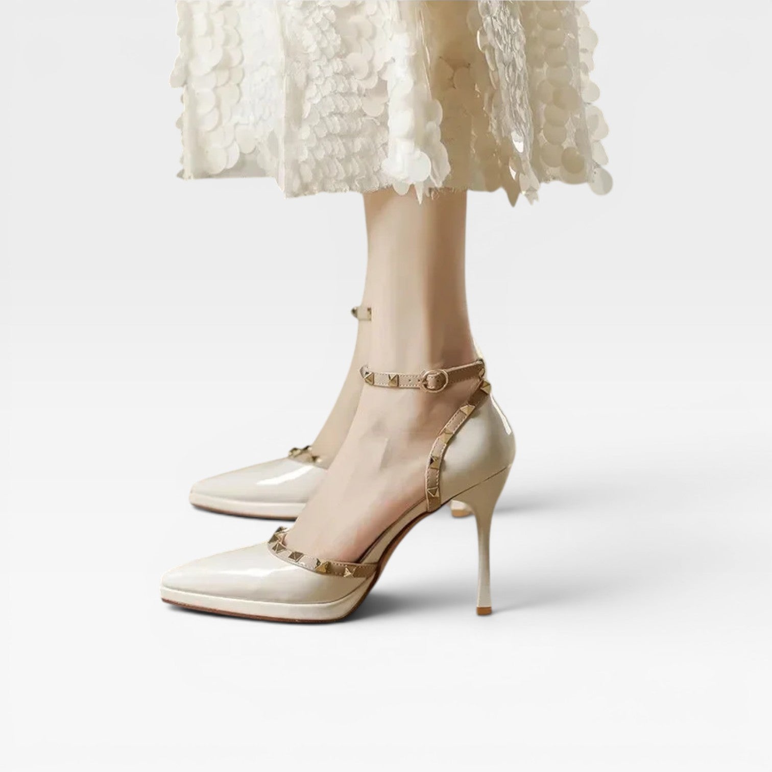 Women's Studded Strap Heels – Elegant Pointed Toe Stiletto Pumps for Special Occasions