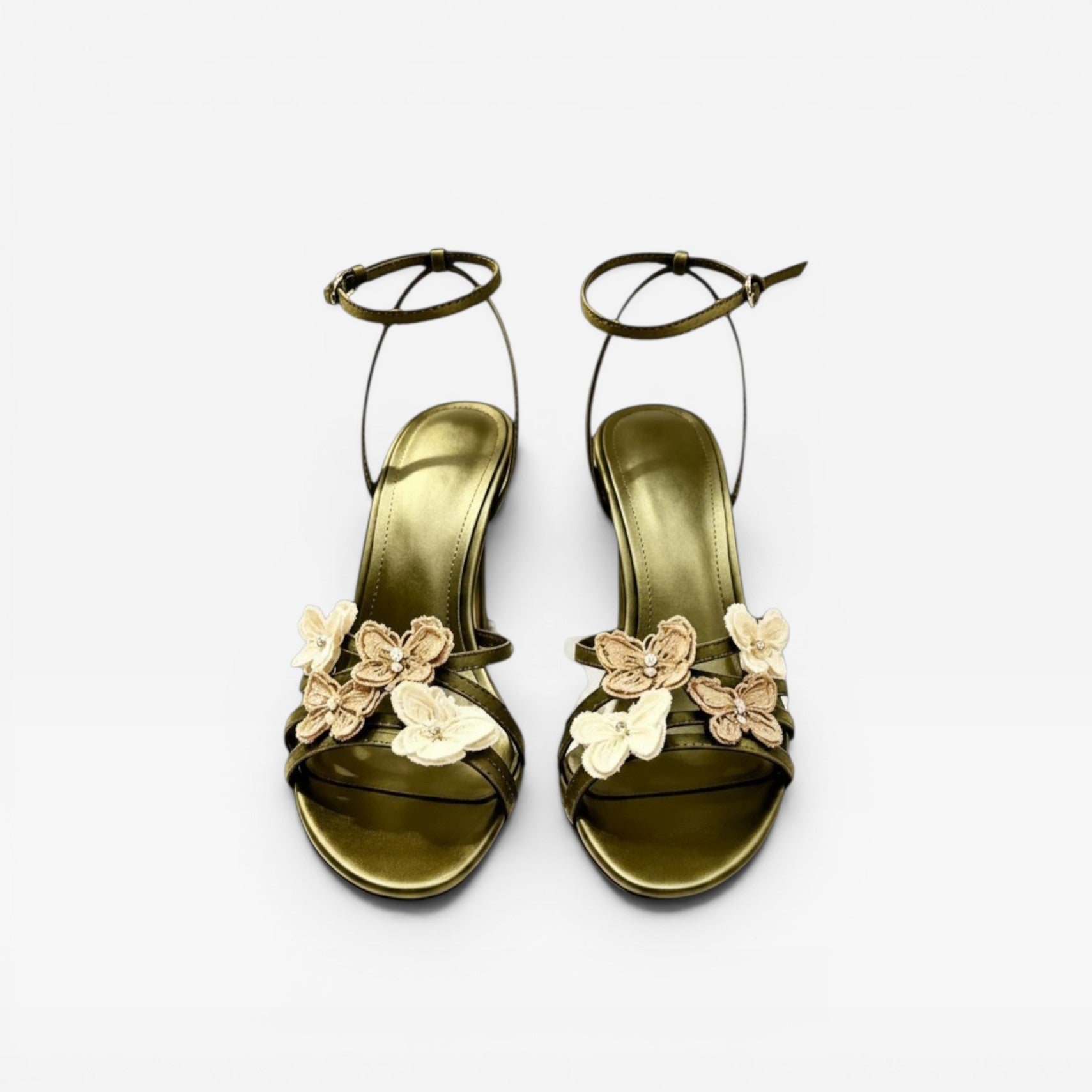 Women's Crystal Butterfly Heels – Elegant Strappy Stiletto Sandals for Special Occasions