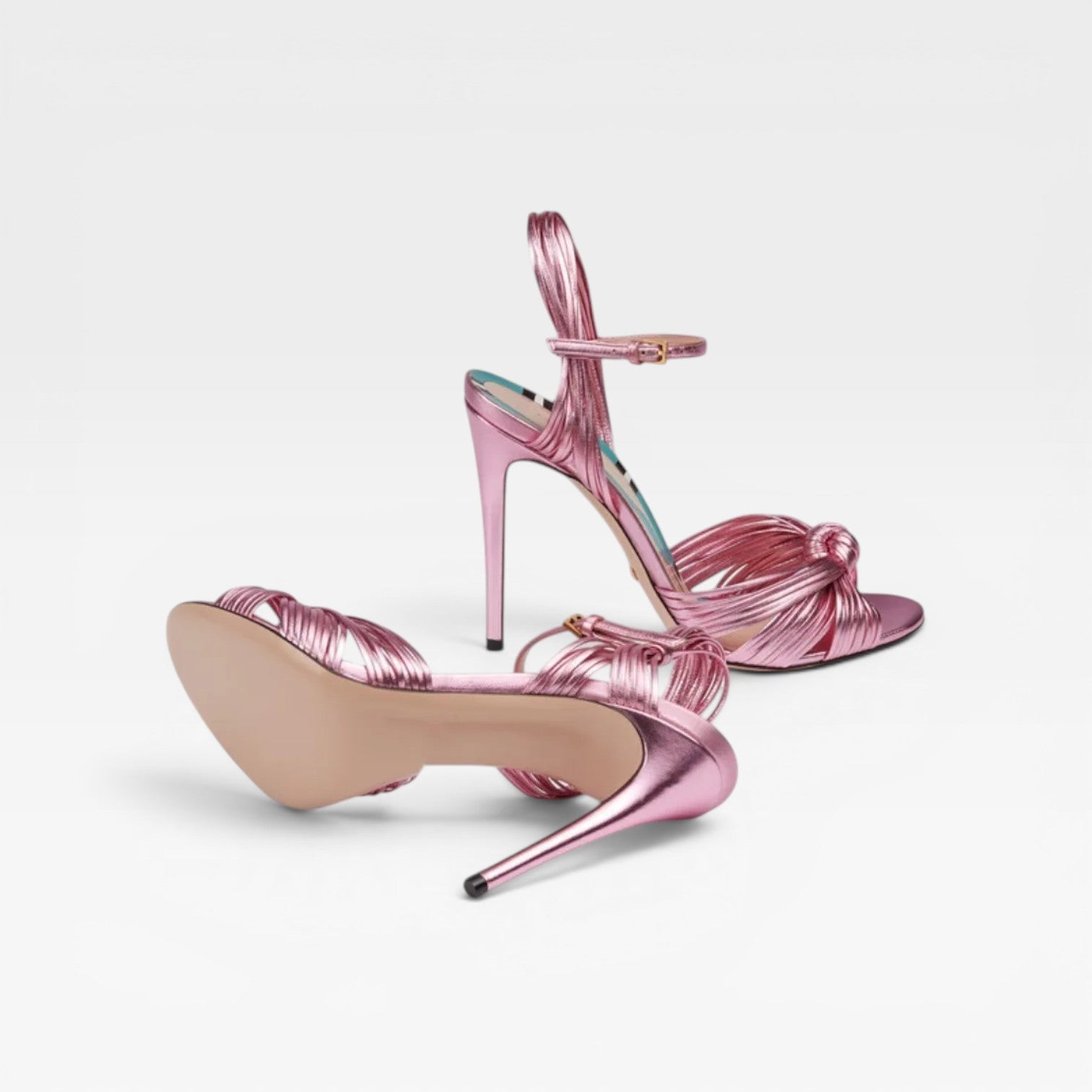Women's Multi Strap Stiletto Sandals – Elegant Knotted Round Toe Heels for Special Occasions