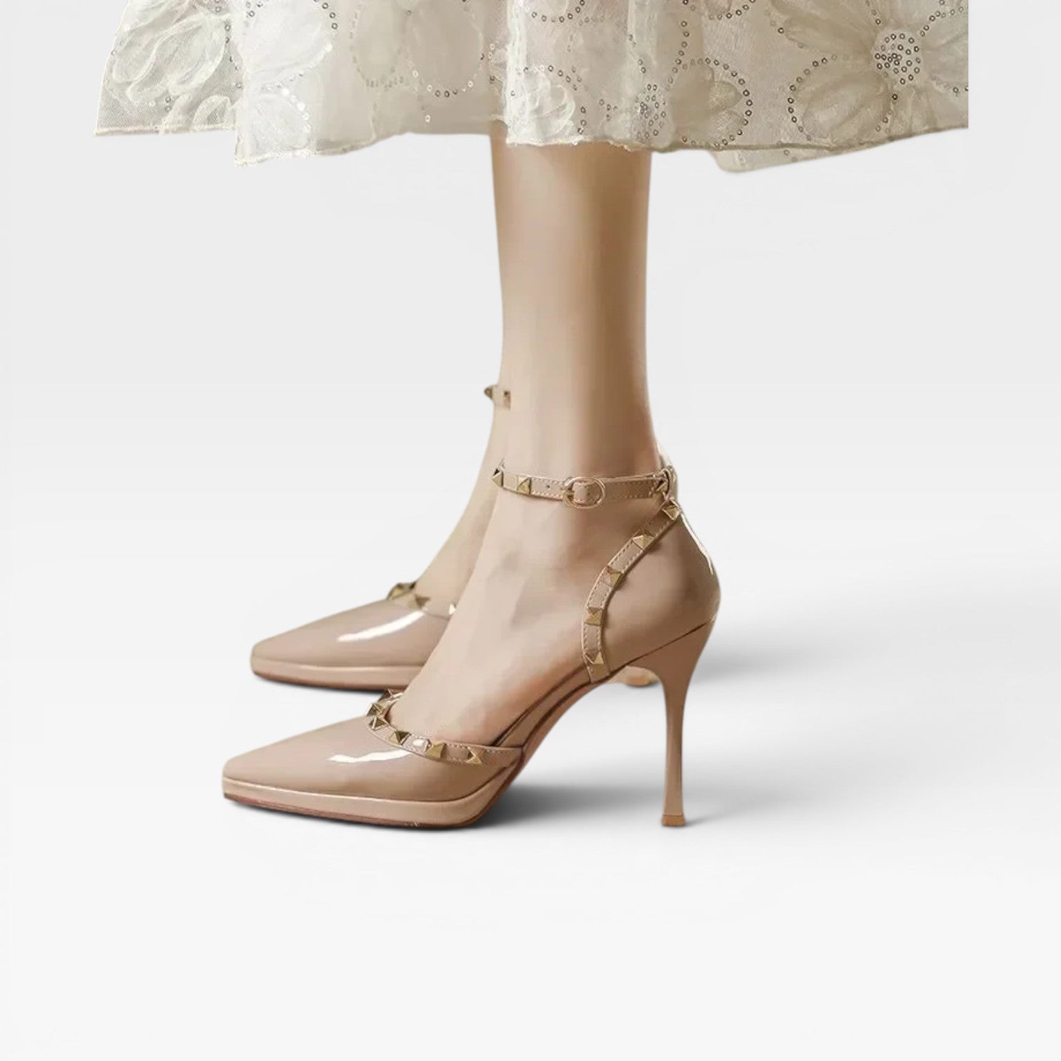 Women's Studded Strap Heels – Elegant Pointed Toe Stiletto Pumps for Special Occasions