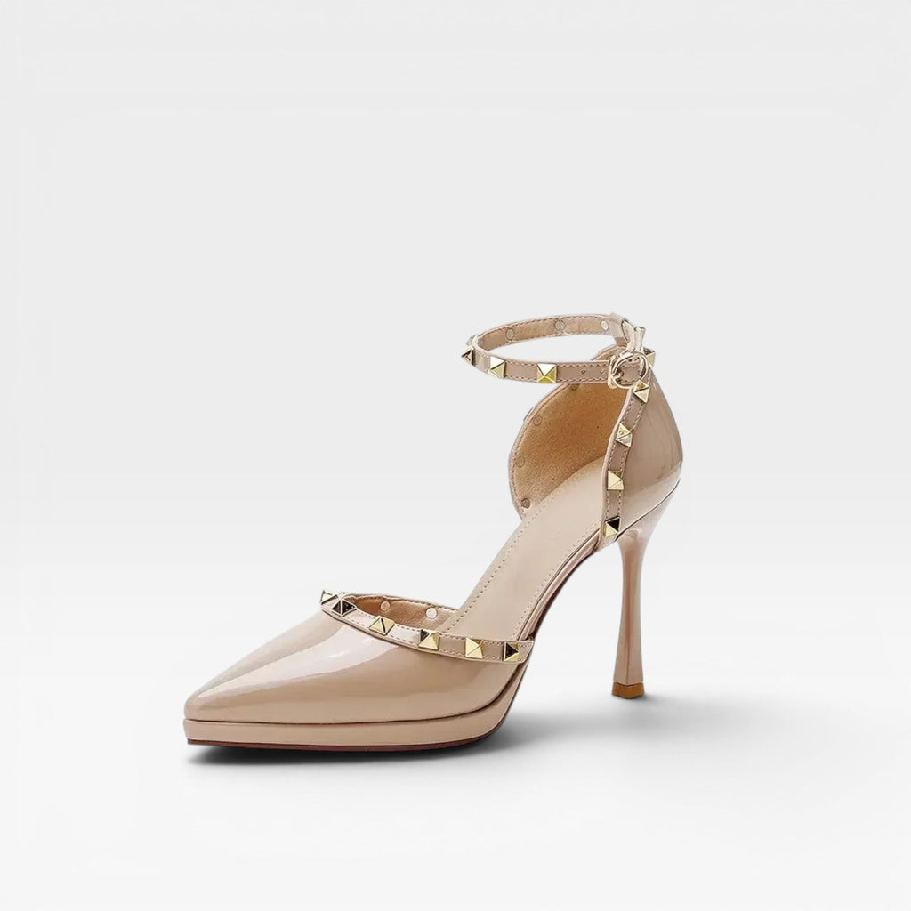 Women's Studded Strap Heels – Elegant Pointed Toe Stiletto Pumps for Special Occasions