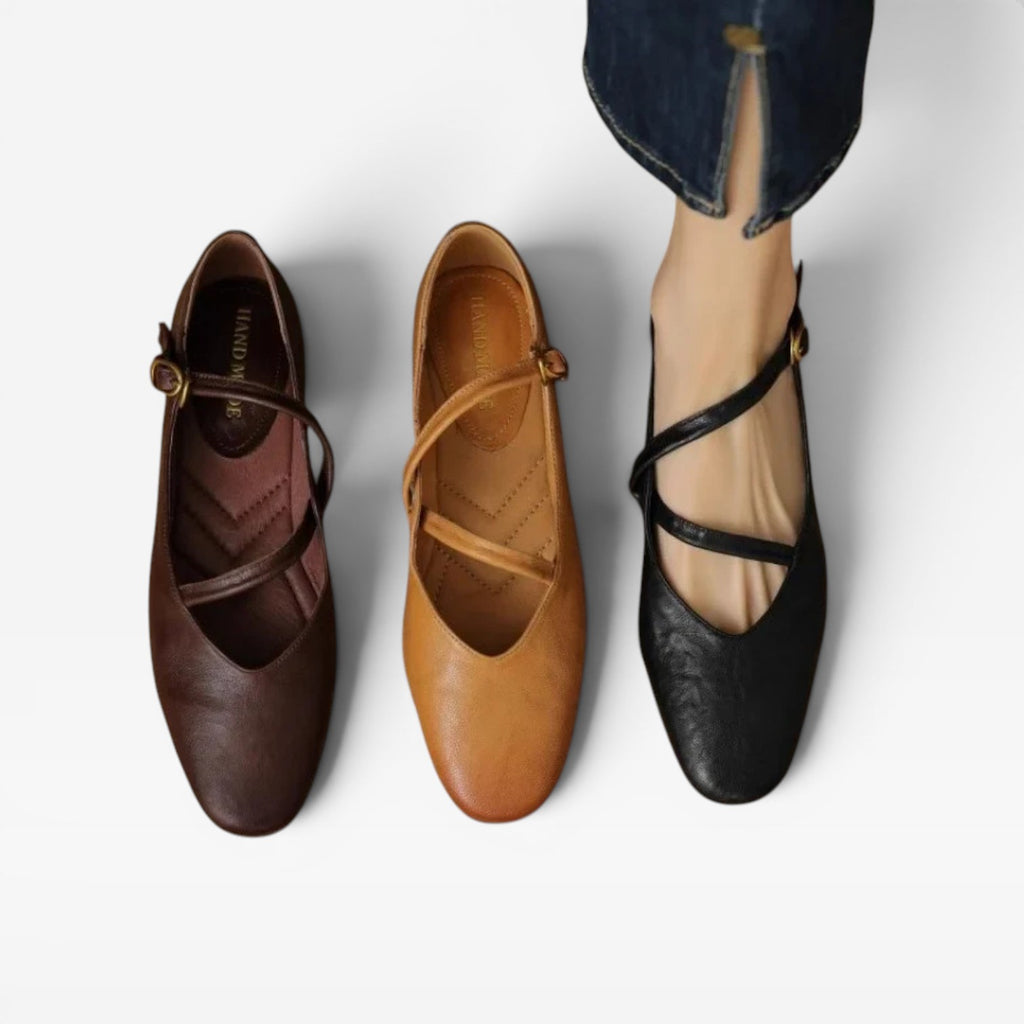 Ballerines Mary Jane en cuir pour femmes – Chaussures élégantes vintage avec bride à boucle