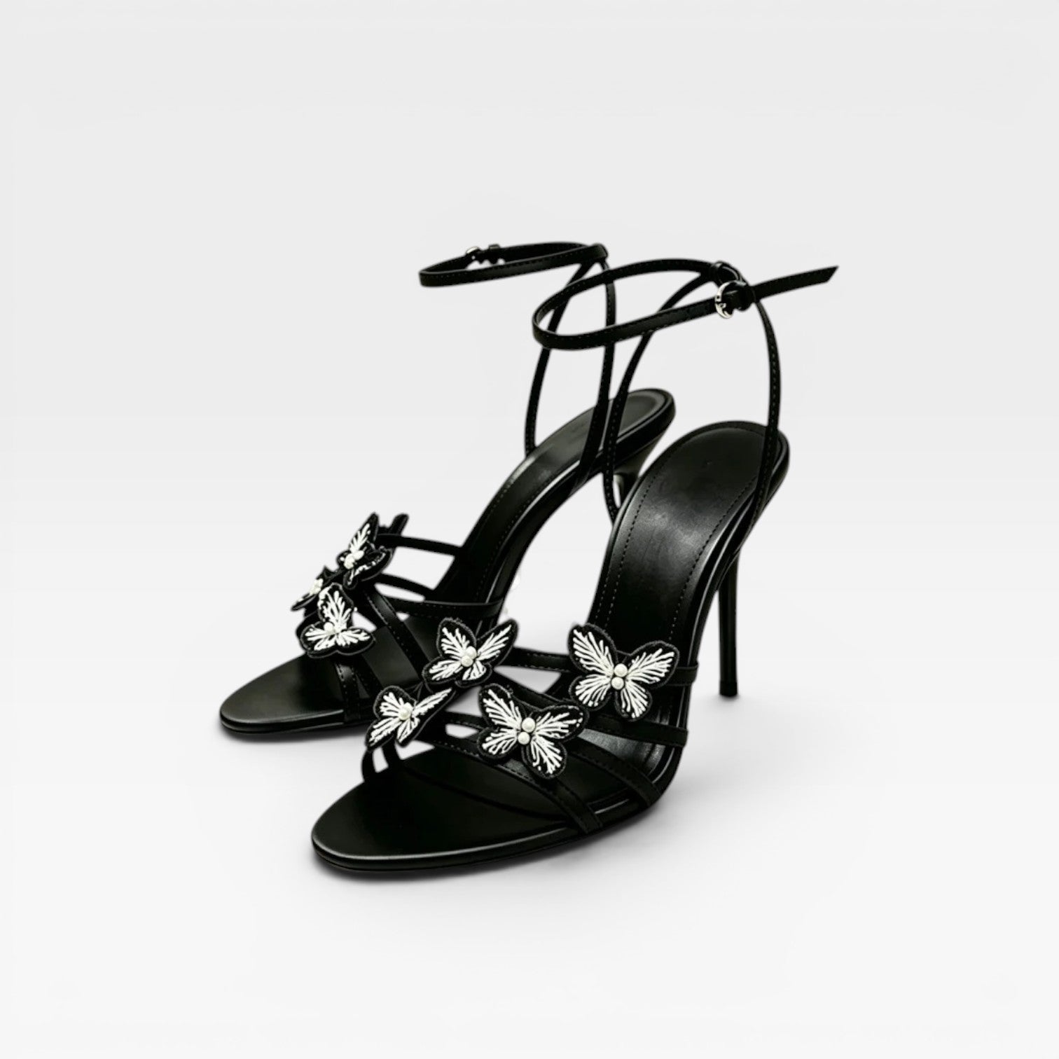 Women's Crystal Butterfly Heels – Elegant Strappy Stiletto Sandals for Special Occasions