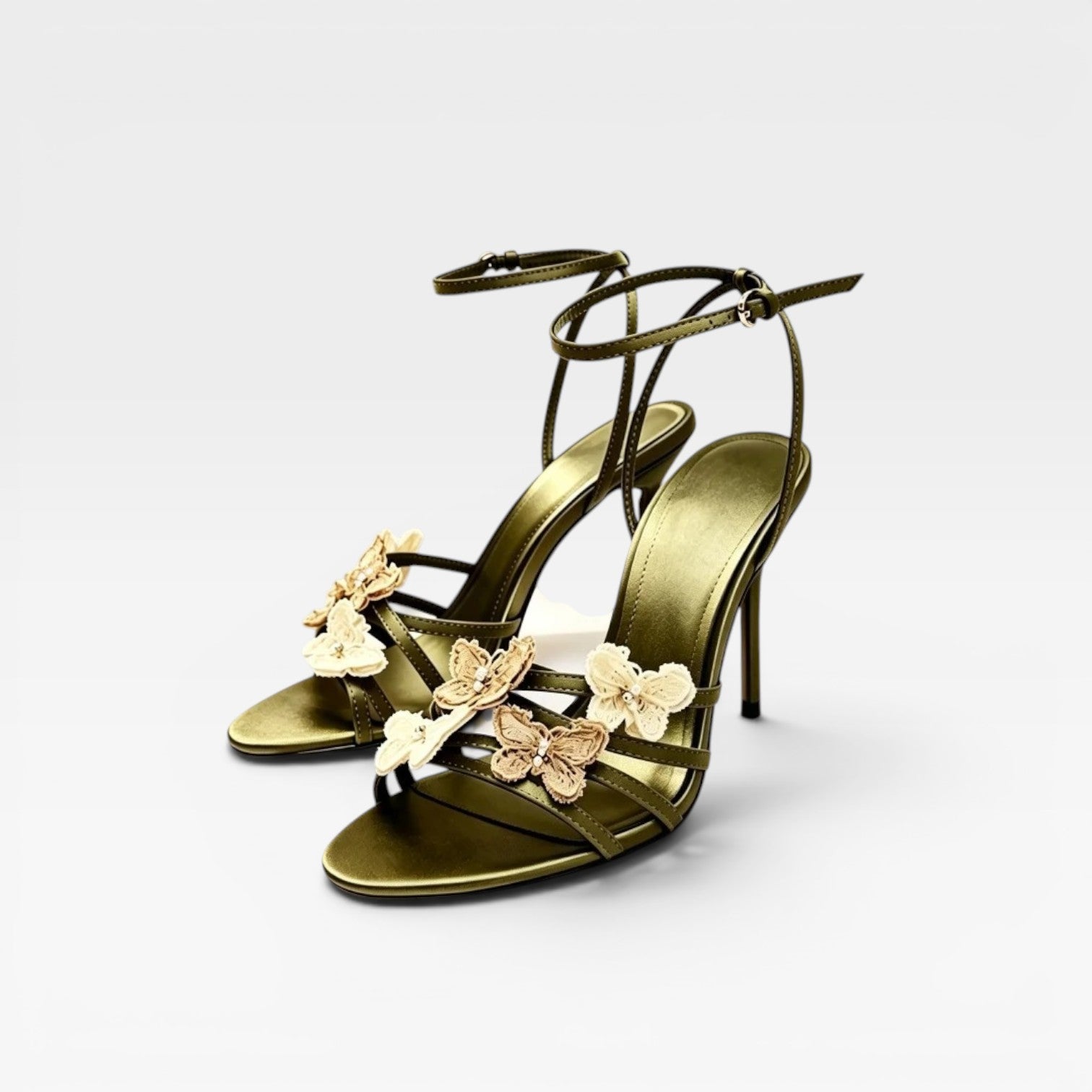 Women's Crystal Butterfly Heels – Elegant Strappy Stiletto Sandals for Special Occasions