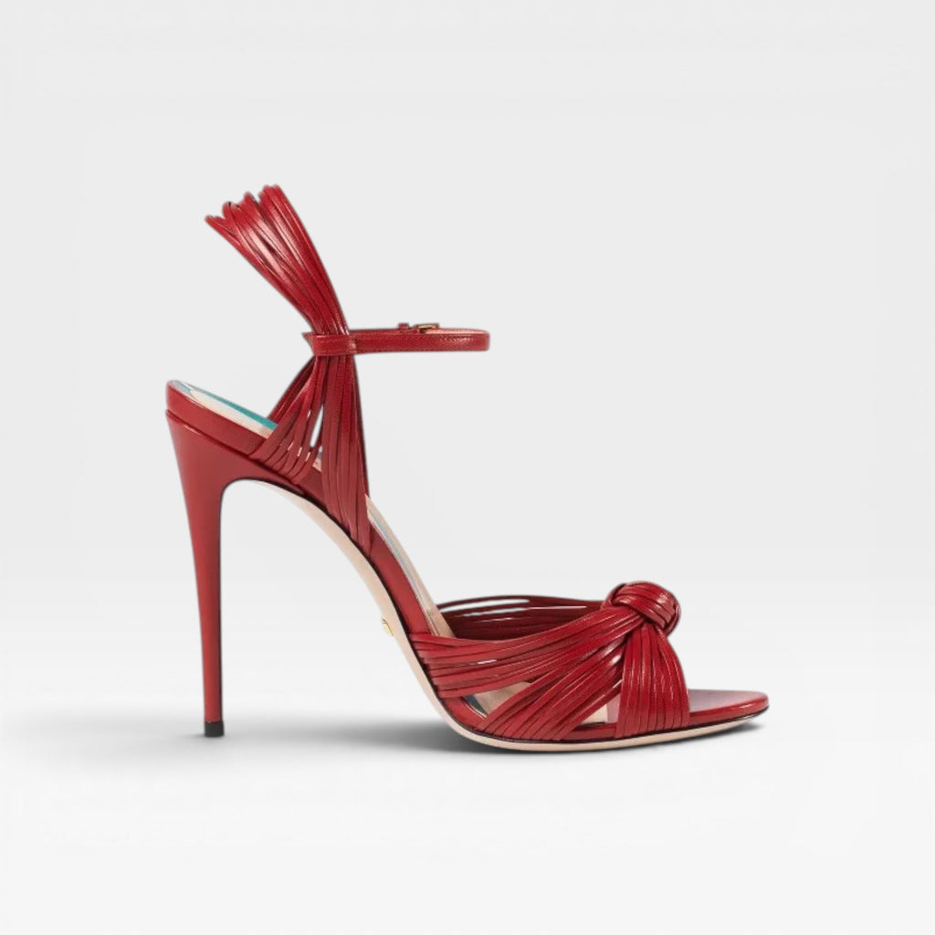Women's Multi Strap Stiletto Sandals – Elegant Knotted Round Toe Heels for Special Occasions