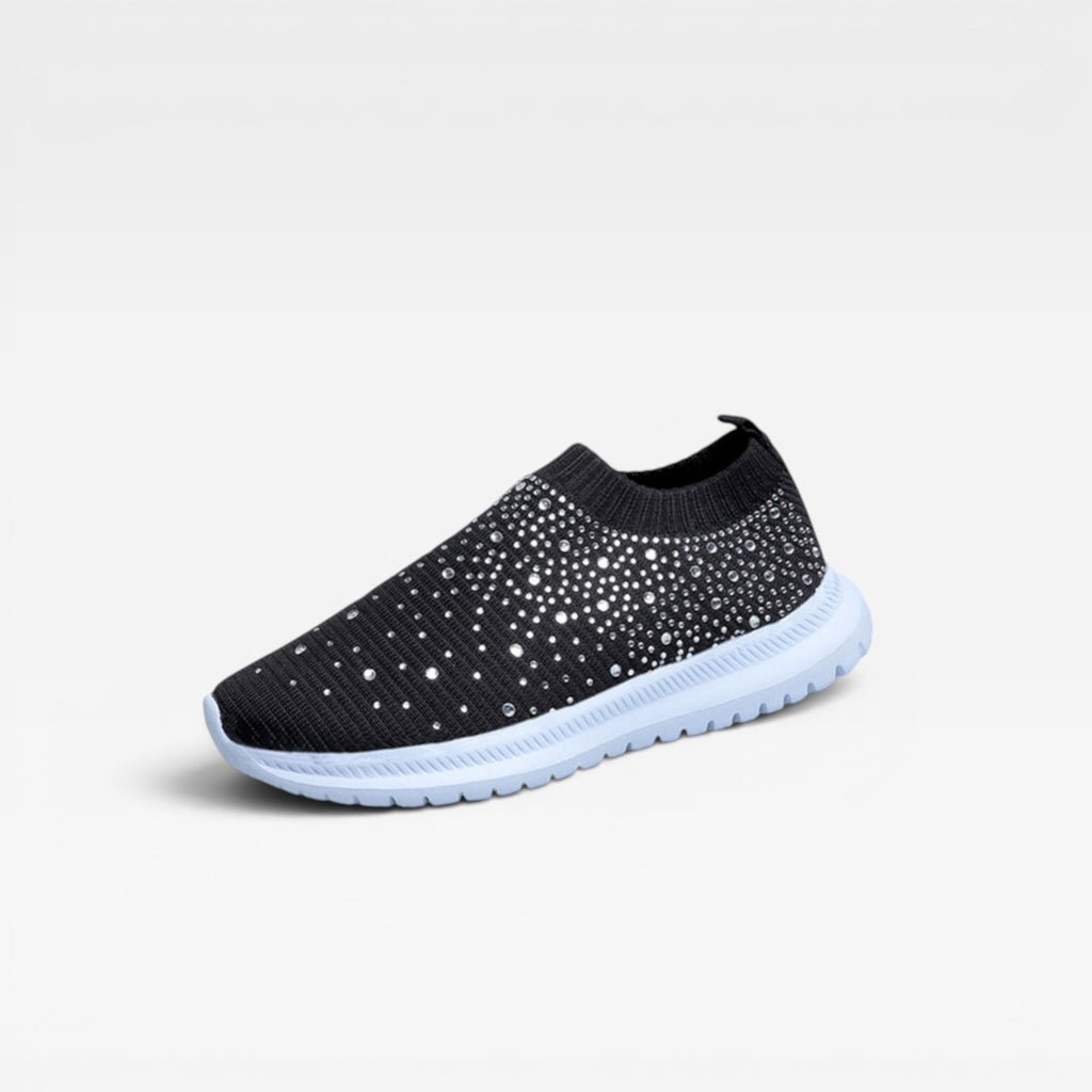 Women's Diamante Knit Slip On Trainers – Comfortable Crystal Walking Sneakers