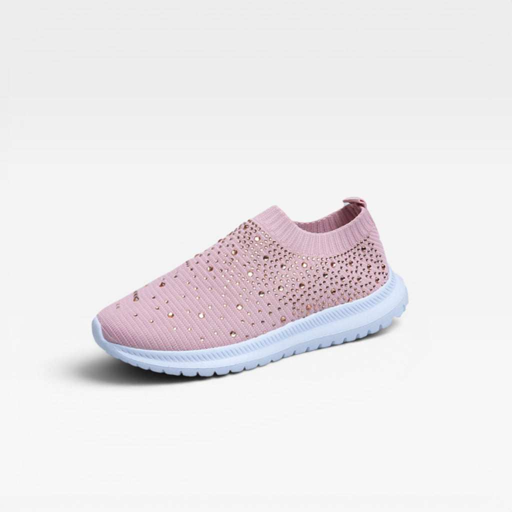 Women's Diamante Knit Slip On Trainers – Comfortable Crystal Walking Sneakers
