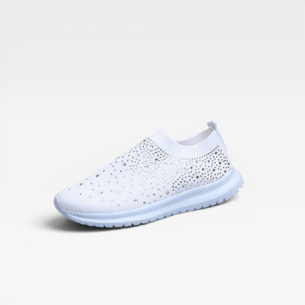 Women's Diamante Knit Slip On Trainers – Comfortable Crystal Walking Sneakers