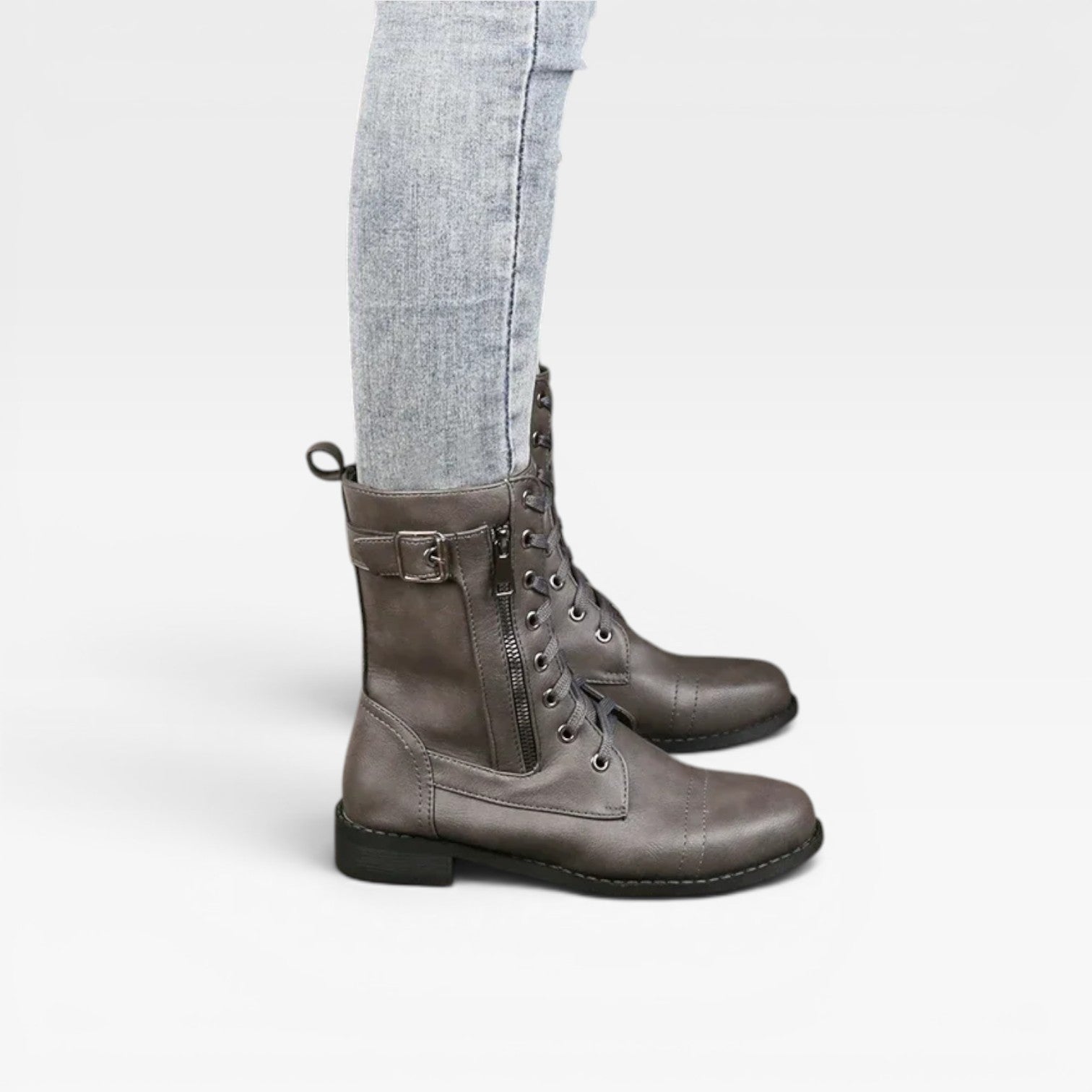 Bottes à lacets en cuir pour femmes – Chaussures élégantes mi-mollet avec détail boucle