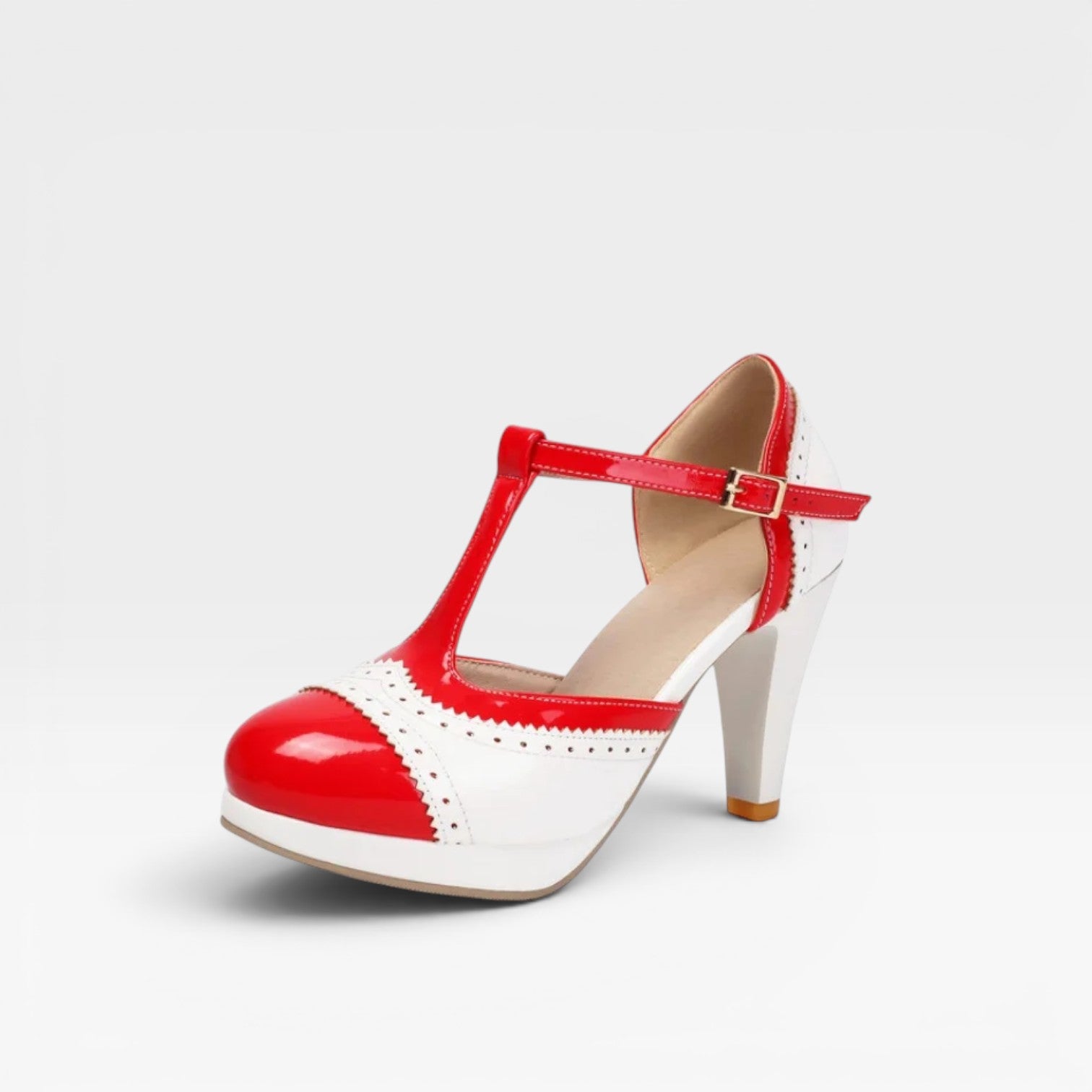 Women's Vintage Mary Jane Pumps – Elegant T Strap Two Tone Brogue Heels for Party and Special Occasions