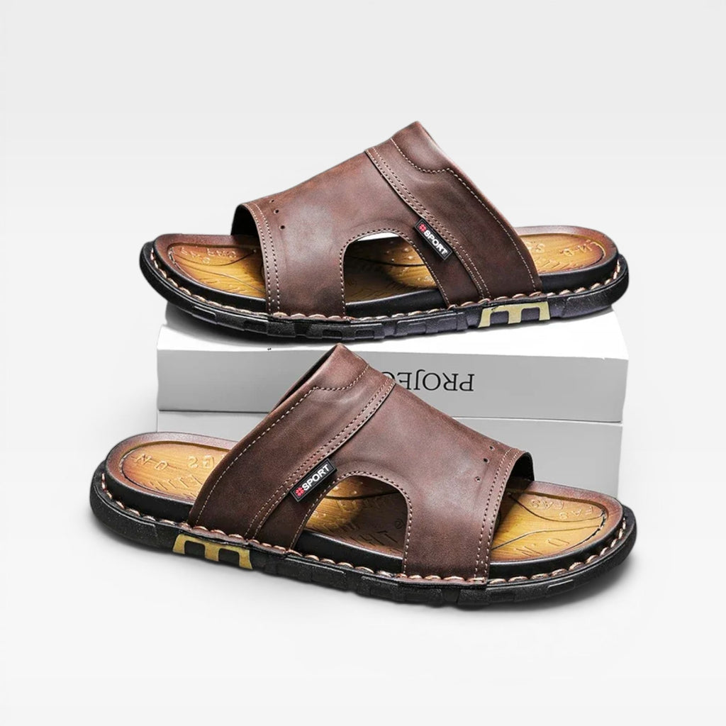 Men's Leather Slide Sandals – Classic Slip On Open Toe Summer Style