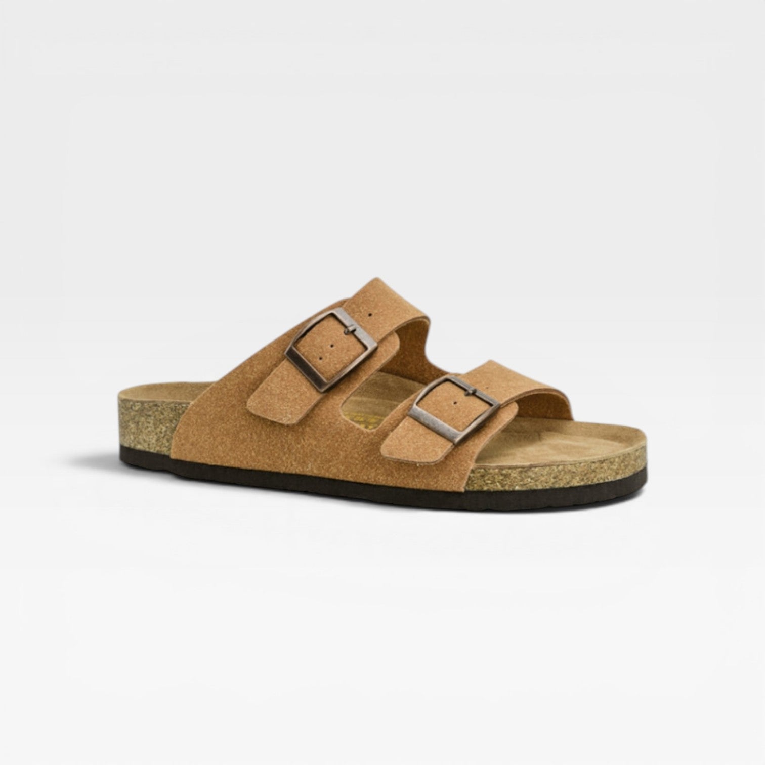 Men's Cork Footbed Sandals – Two Strap Adjustable Buckle Summer Slides
